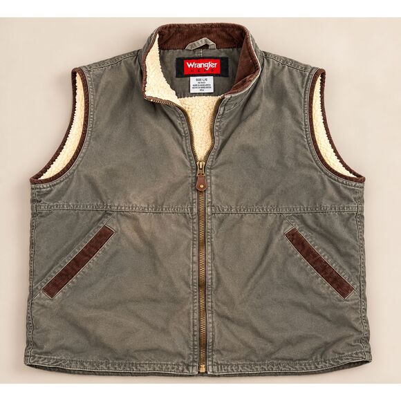 Wrangler Other - Vintage Wrangler HERO Sherpa Lined Canvas Vest Men’s L Gray Brown Corduroy Workw